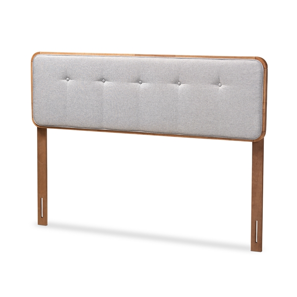 baxton studio Baxton Studio Palina Mid-Century Modern Light Grey Fabric Upholstered Walnut Brown Finished Wood Queen Size Headboard