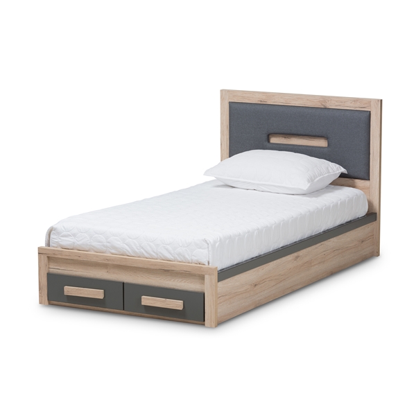 baxton studio Baxton Studio Pandora Modern and Contemporary Dark Grey and Light Brown Two-Tone 2-Drawer Twin Size Storage Platform Bed