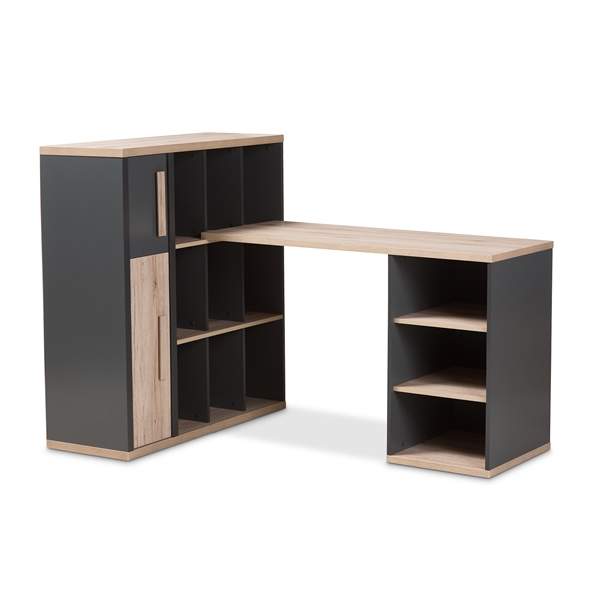 baxton studio Baxton Studio Pandora Modern and Contemporary Dark Grey and Light Brown Two-Tone Study Desk with Built-in Shelving Unit