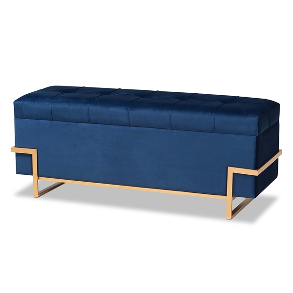 baxton studio Baxton Studio Parker Glam and Luxe Navy Blue Velvet Upholstered and Gold Metal Finished Storage Ottoman