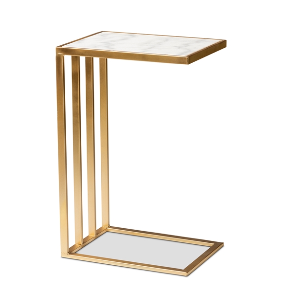 baxton studio Baxton Studio Parkin Modern and Contemporary Gold Finished Metal C Shaped End Table with Marble Tabletop
