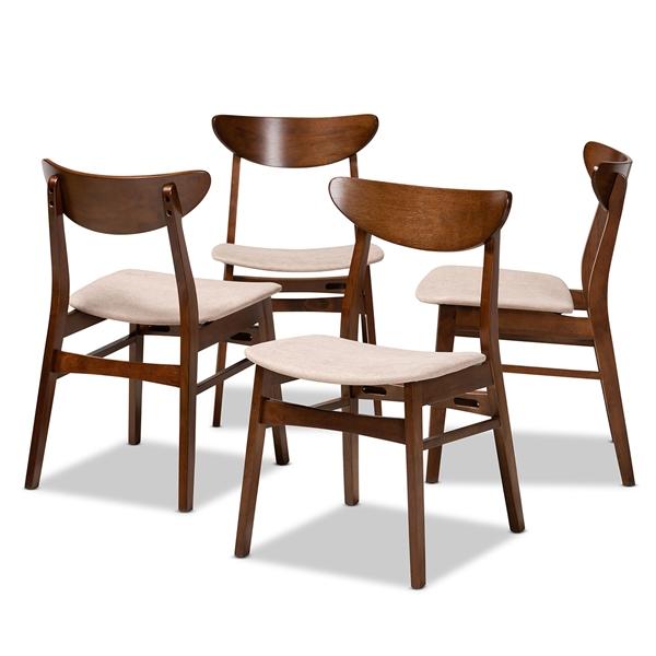 baxton studio Baxton Studio Parlin Mid-Century Modern Transitional Light Beige Fabric Upholstered and Walnut Brown Finished Wood 4-Piece Dining Chair Set