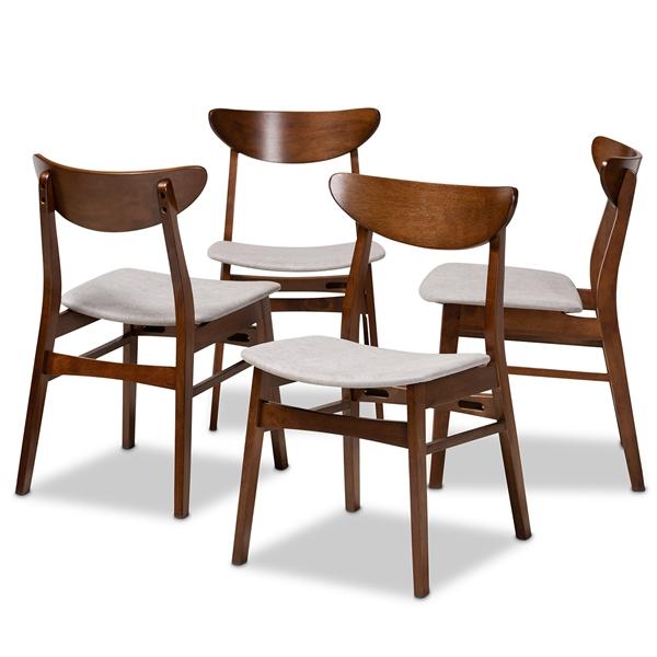 baxton studio Baxton Studio Parlin Mid-Century Modern Transitional Light Grey Fabric Upholstered and Walnut Brown Finished Wood 4-Piece Dining Chair Set
