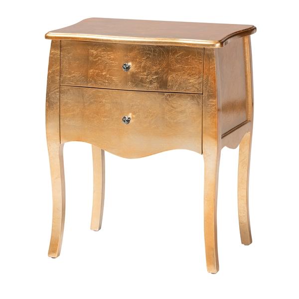 baxton studio Baxton Studio Patrice Classic and Traditional Gold Finished Wood 2-Drawer End Table