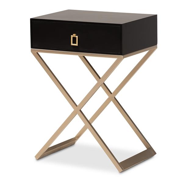 baxton studio Baxton Studio Patricia Modern and Contemporary Black Finished Wood and Powder Coated Brass Effect Metal 1-Drawer End Table