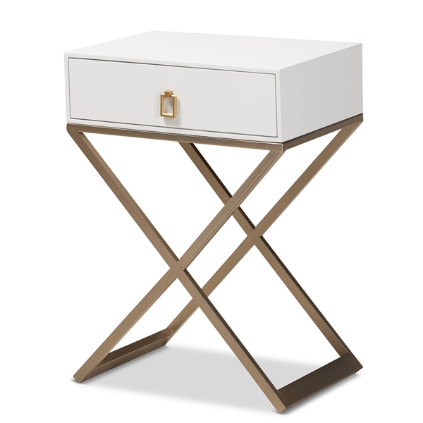baxton studio Baxton Studio Patricia Modern and Contemporary White Finished Wood and Powder Coated Brass Effect Metal 1-Drawer End Table