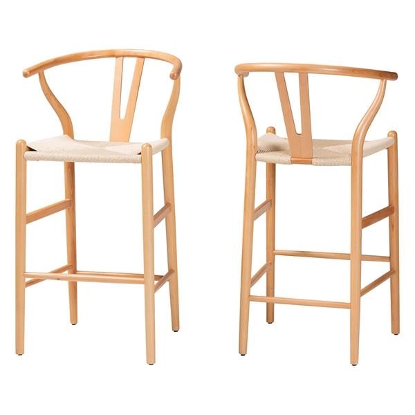 baxton studio Baxton Studio Paxton Modern and Contemporary Natural Brown Finished Wood 2-Piece Bar Stool Set