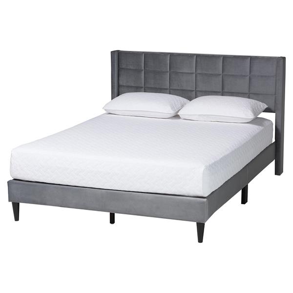 baxton studio Baxton Studio Payne Modern Glam Grey Velvet and Dark Brown Wood Queen Bed