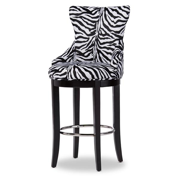 baxton studio Baxton Studio Peace Modern and Contemporary Zebra-print Patterned Fabric Upholstered Bar Stool with Metal Footrest