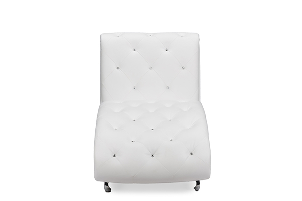 baxton studio Baxton Studio Pease Contemporary White Faux Leather Upholstered Crystal Button Tufted Chaise Lounge One (1) Chaise