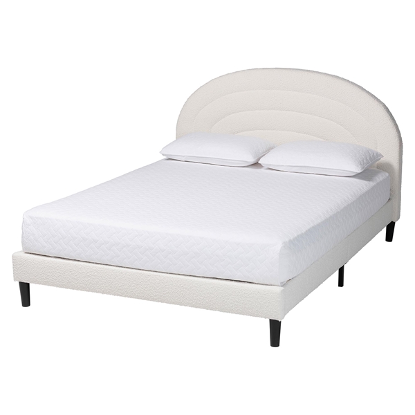 baxton studio Baxton Studio Pelagia Boucle Upholstered Platform Bed - Soft Fabric Queen Size Bed Frame with Padded Headboard Minimalist Design Cream