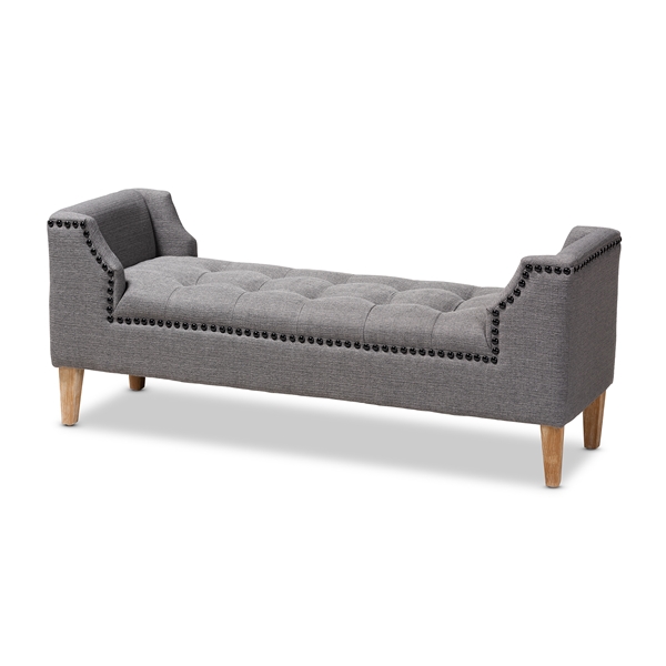 baxton studio Baxton Studio Perret Modern and Contemporary Gray Linen Fabric Upholstered Oak Brown Finished Wood Bench