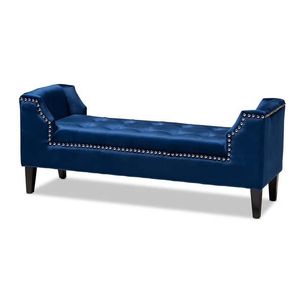 baxton studio Baxton Studio Perret Modern and Contemporary Royal Blue Velvet Fabric Upholstered Espresso Finished Wood Bench