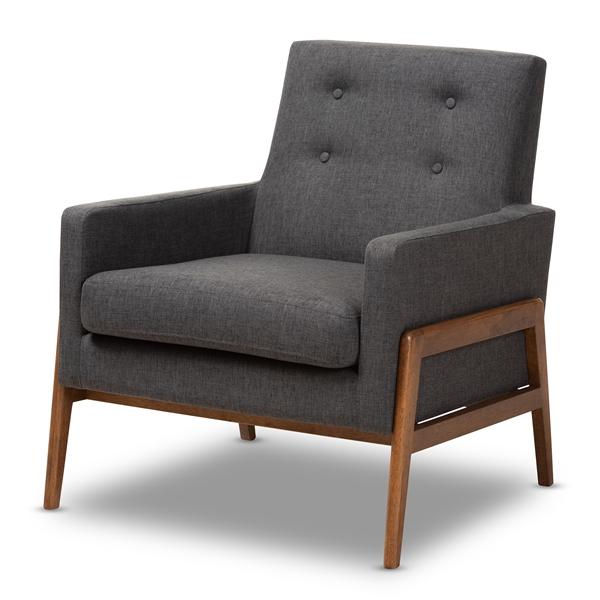 baxton studio Baxton Studio Perris Mid-Century Modern Dark Grey Fabric Upholstered Walnut Wood Lounge Chair