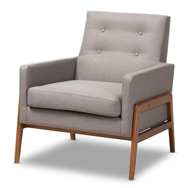 baxton studio Baxton Studio Perris Mid-Century Modern Grey Fabric Upholstered Walnut Wood Lounge Chair
