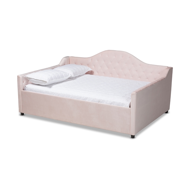 baxton studio Baxton Studio Perry Modern and Contemporary Light Pink Velvet Fabric Upholstered and Button Tufted Queen Size Daybed