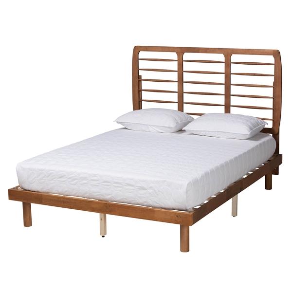 baxton studio Baxton Studio Petra Mid-Century Modern Ash Walnut Finished Wood Queen Size Platform Bed