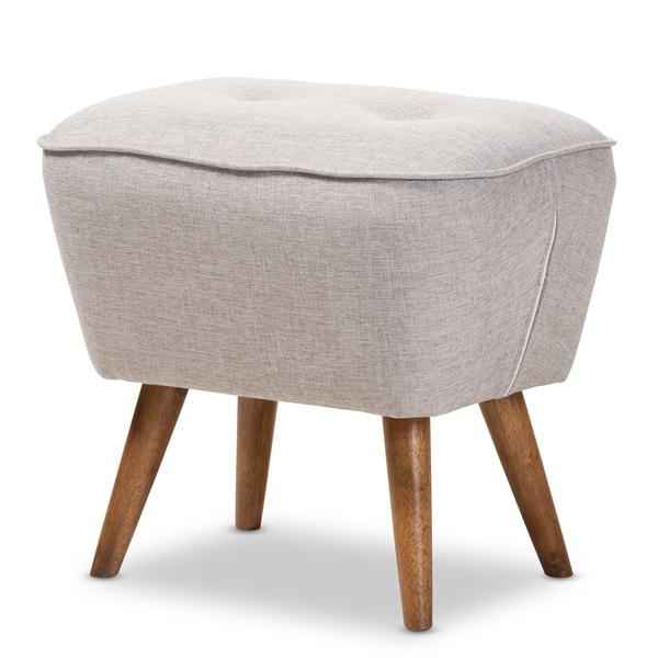 baxton studio Baxton Studio Petronelle Mid-Century Modern Greyish Beige Fabric Upholstered Walnut Brown Finished Wood Ottoman
