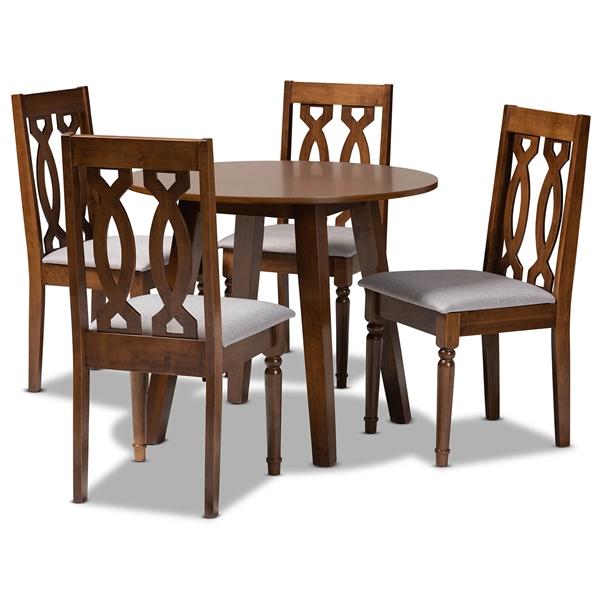 baxton studio Baxton Studio Pia Modern and Contemporary Grey Fabric Upholstered and Walnut Brown Finished Wood 5-Piece Dining Set