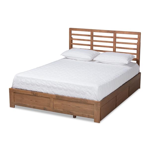 baxton studio Baxton Studio Piera Modern and Contemporary Transitional Ash Walnut Brown Finished Wood Queen Size 3-Drawer Platform Storage Bed