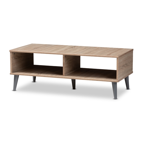 baxton studio Baxton Studio Pierre Mid-Century Modern Oak and Light Grey Finished Wood Coffee Table