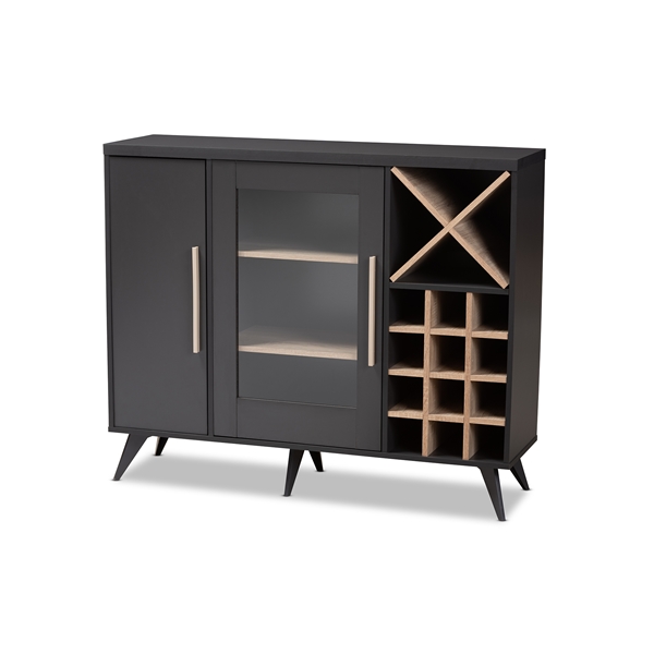 baxton studio Baxton Studio Pietro Mid-Century Modern Dark Grey and Oak Finished Wine Cabinet