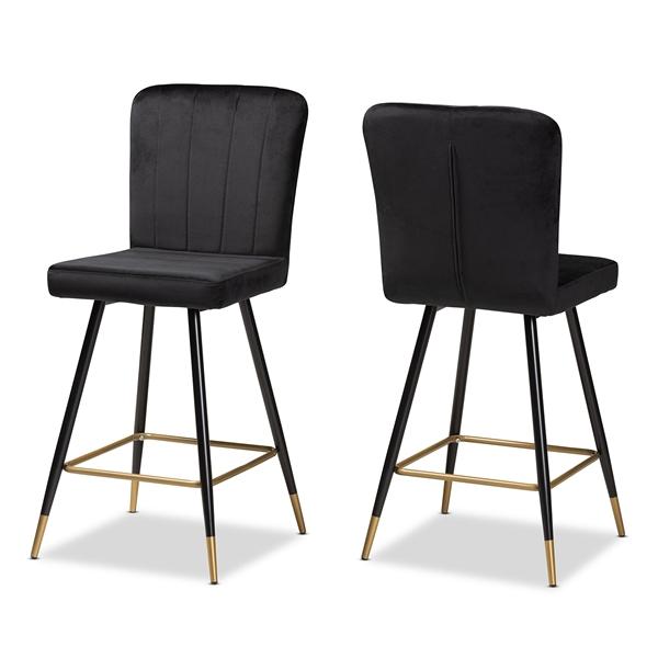 baxton studio Baxton Studio Preston Modern Luxe and Glam Black Velvet Fabric Upholstered and Two-Tone Black and Gold Finished Metal 2-Piece Bar Stool Set