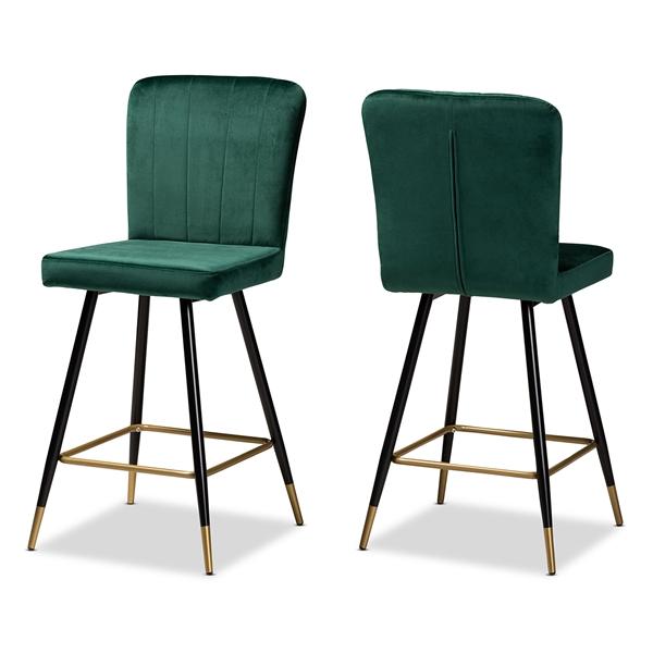baxton studio Baxton Studio Preston Modern Luxe and Glam Green Velvet Fabric Upholstered and Two-Tone Black and Gold Finished Metal 2-Piece Bar Stool Set