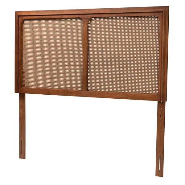 baxton studio Baxton Studio Prewitt Mid-Century Modern Ash Walnut Finished Wood Queen Size Headboard with Rattan