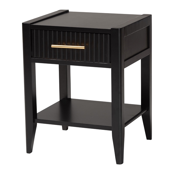 baxton studio Baxton Studio Primrose Mid-Century Black Fluted Wood 1-Drawer Nightstand