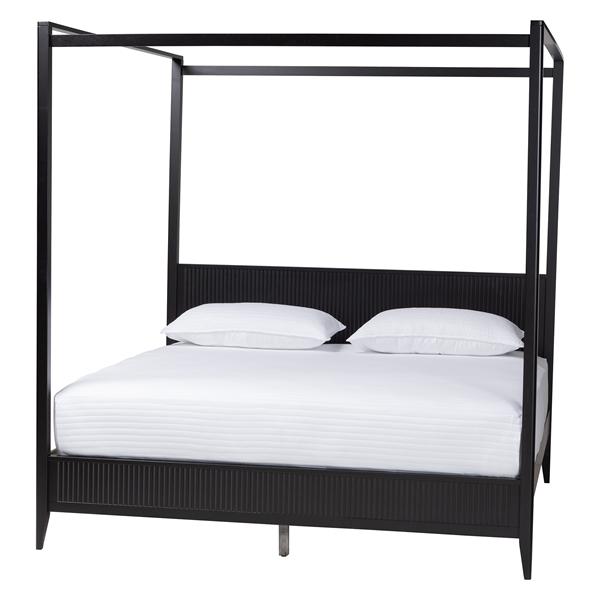 baxton studio Baxton Studio Primrose Mid-Century Black Fluted Wood King Size Canopy Bed
