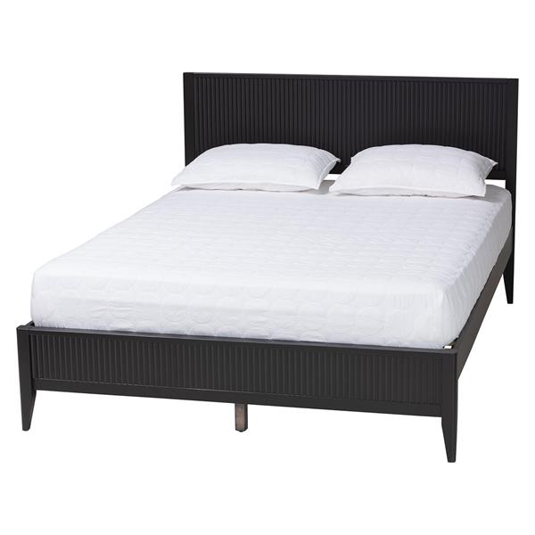 baxton studio Baxton Studio Primrose Mid-Century Black Fluted Wood Queen Size Platform Bed