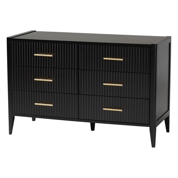 baxton studio Baxton Studio Primrose Mid-Century Black Fluted Wood 6-Drawer Dresser