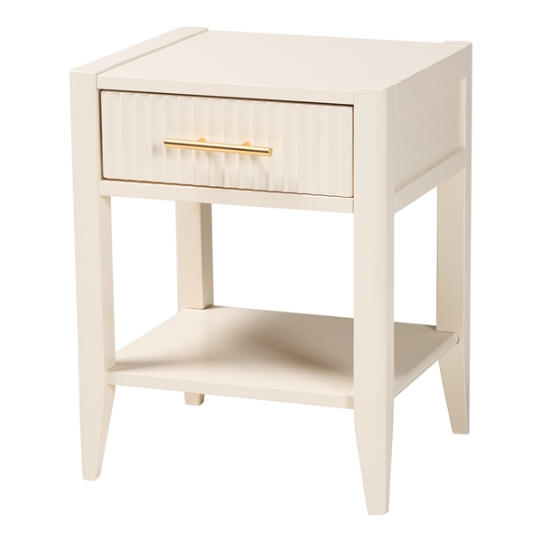 baxton studio Baxton Studio Primrose Mid-Century Ivory Fluted Wood 1-Drawer Nightstand