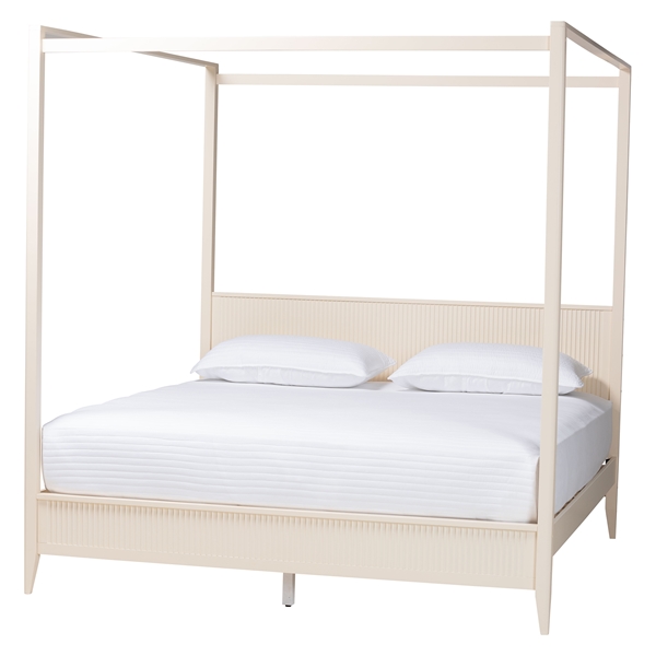 baxton studio Baxton Studio Primrose Mid-Century Ivory Fluted Wood King Size Canopy Bed