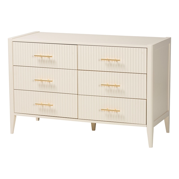 baxton studio Baxton Studio Primrose Mid-Century Ivory Fluted Wood 6-Drawer Dresser