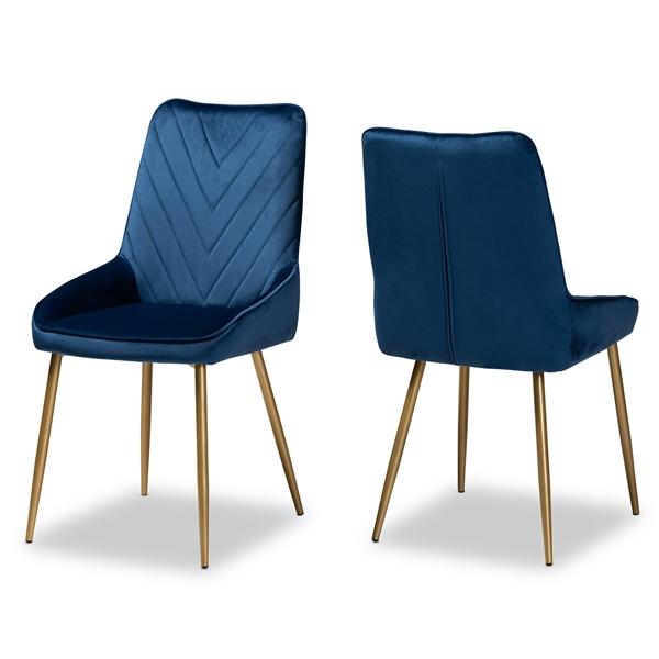 baxton studio Baxton Studio Priscilla Contemporary Glam and Luxe Navy Blue Velvet Fabric Upholstered and Gold Finished Metal 2-Piece Dining Chair Set