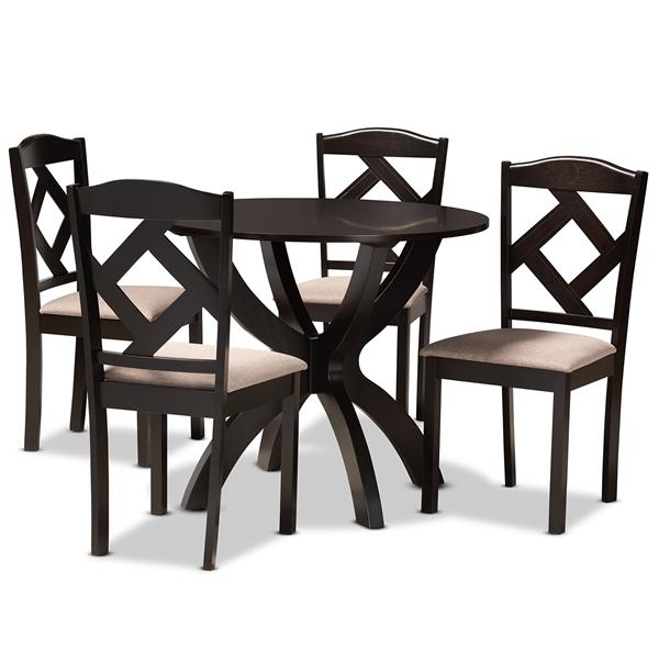 baxton studio Baxton Studio Quinlan Modern and Contemporary Sand Fabric Upholstered and Dark Brown Finished Wood 5-Piece Dining Set