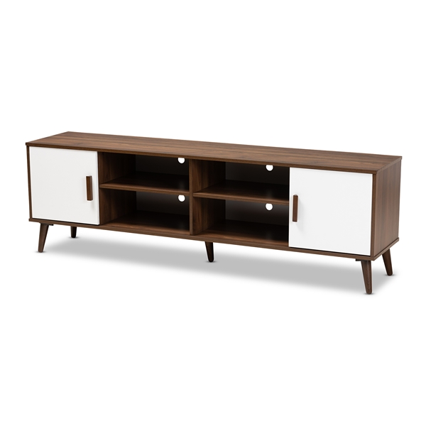 baxton studio Baxton Studio Quinn Mid-Century Modern Two-Tone White and Walnut Finished 2-Door Wood TV Stand
