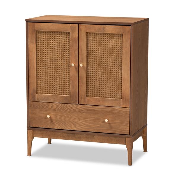 baxton studio Baxton Studio Ramiel Mid-Century Modern Ash Walnut Finished Wood and Rattan 1-Drawer Sideboard