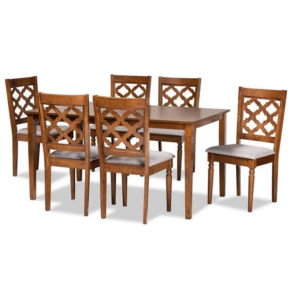 baxton studio Baxton Studio Ramiro Modern and Contemporary Grey Fabric Upholstered and Walnut Brown Finished Wood 7-Piece Dining Set