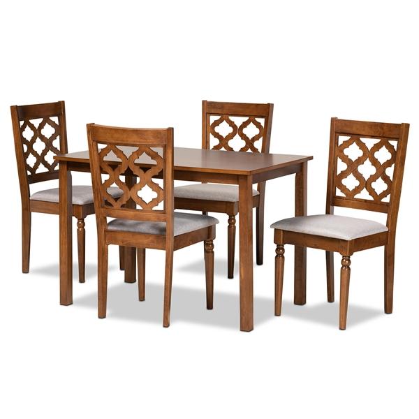 baxton studio Baxton Studio Ramiro Modern and Contemporary Grey Fabric Upholstered and Walnut Brown Finished Wood 5-Piece Dining Set