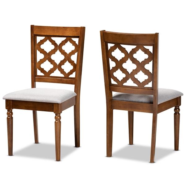 baxton studio Baxton Studio Ramiro Modern and Contemporary Grey Fabric Upholstered and Walnut Brown Finished Wood 2-Piece Dining Chair Set