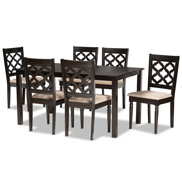baxton studio Baxton Studio Ramiro Modern and Contemporary Sand Fabric Upholstered and Dark Brown Finished Wood 7-Piece Dining Set