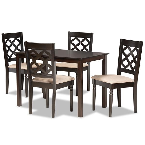baxton studio Baxton Studio Ramiro Modern and Contemporary Sand Fabric Upholstered and Dark Brown Finished Wood 5-Piece Dining Set