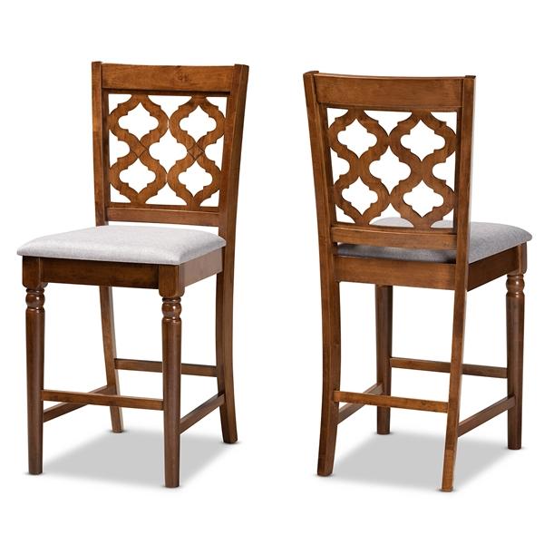 baxton studio Baxton Studio Ramiro Modern and Contemporary Transitional Grey Fabric Upholstered and Walnut Brown Finished Wood 2-Piece Counter Stool Set