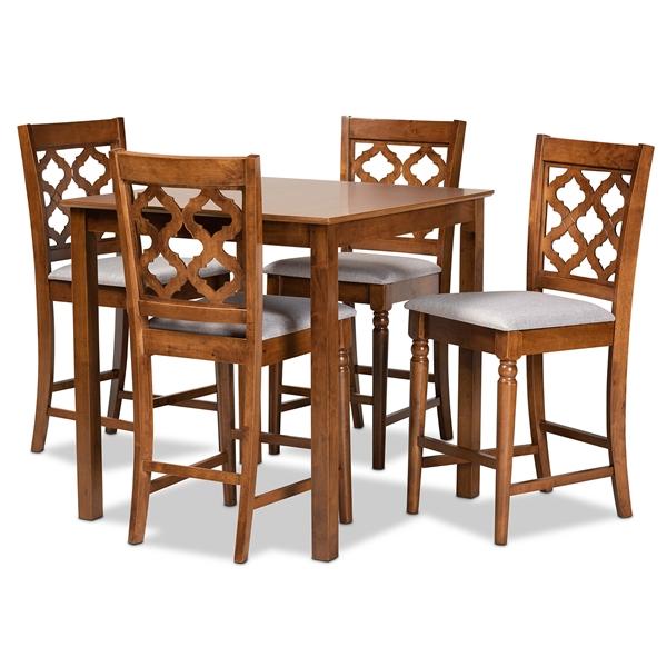 baxton studio Baxton Studio Ramiro Modern and Contemporary Transitional Grey Fabric Upholstered and Walnut Brown Finished Wood 5-Piece Pub Set