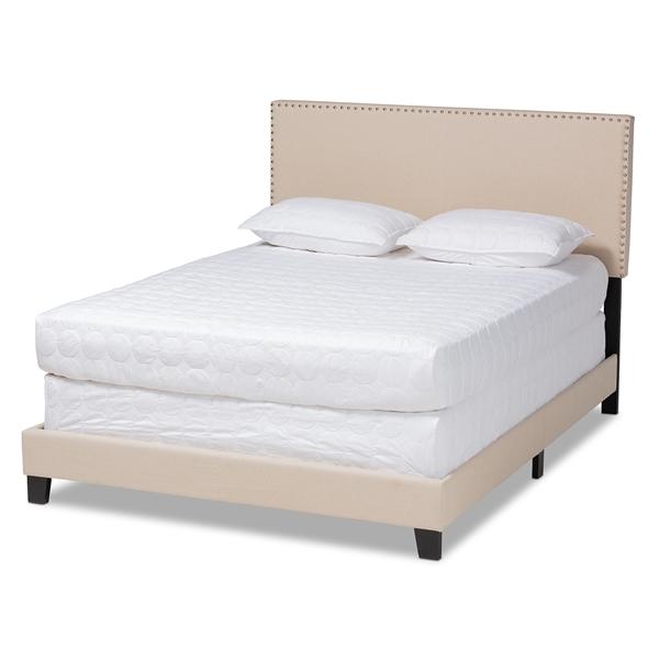 baxton studio Baxton Studio Ramon Modern and Contemporary Beige Linen Fabric Upholstered Full Size Panel Bed with Nailhead Trim