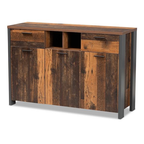 baxton studio Baxton Studio Ranger Mid-Century Modern Rustic Brown Finished Wood and Grey Metal 2-Door Sideboard Buffet
