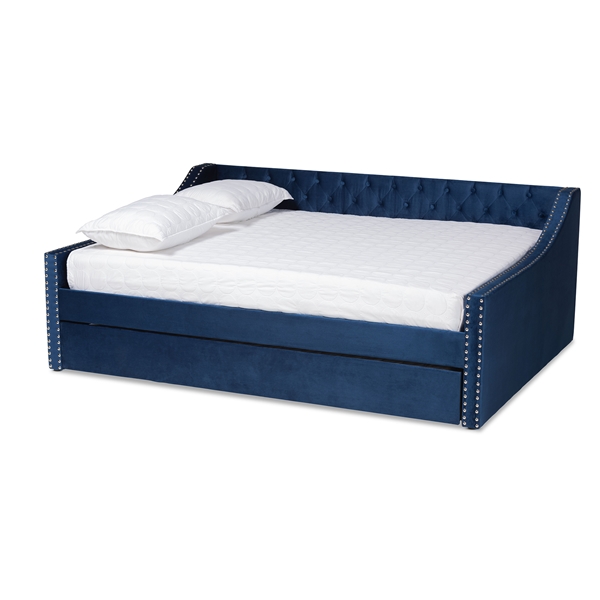 baxton studio Baxton Studio Raphael Modern and Contemporary Navy Blue Velvet Fabric Upholstered Queen Size Daybed with Trundle